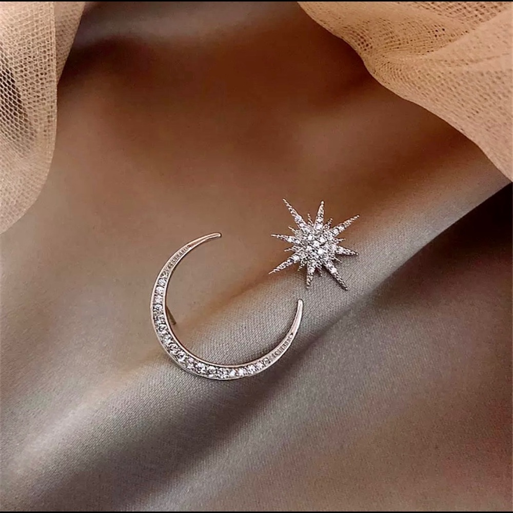 Silver Moon & Star Earrings - Picture 2 of 5